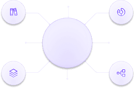 Dataops visual with linked data sources orbiting a central node