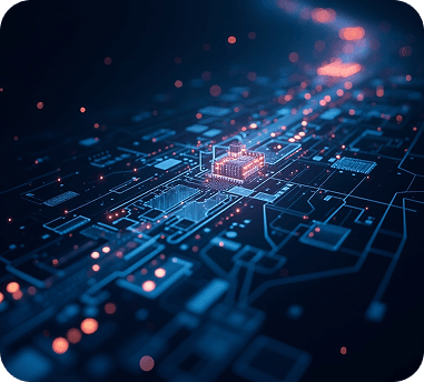 Circuit-board visualization representing cloud-native pipelines with a git push badge