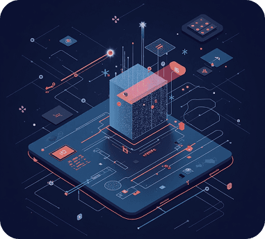 Isometric illustration of a tuned model deployed across connected systems