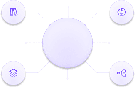 Dataops approach diagram showing connected data source nodes orbiting a central core